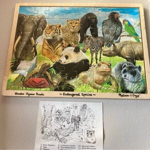 Melissa & Doug Wooden Jigsaw Puzzle Endangered Species 15.5” x 12”